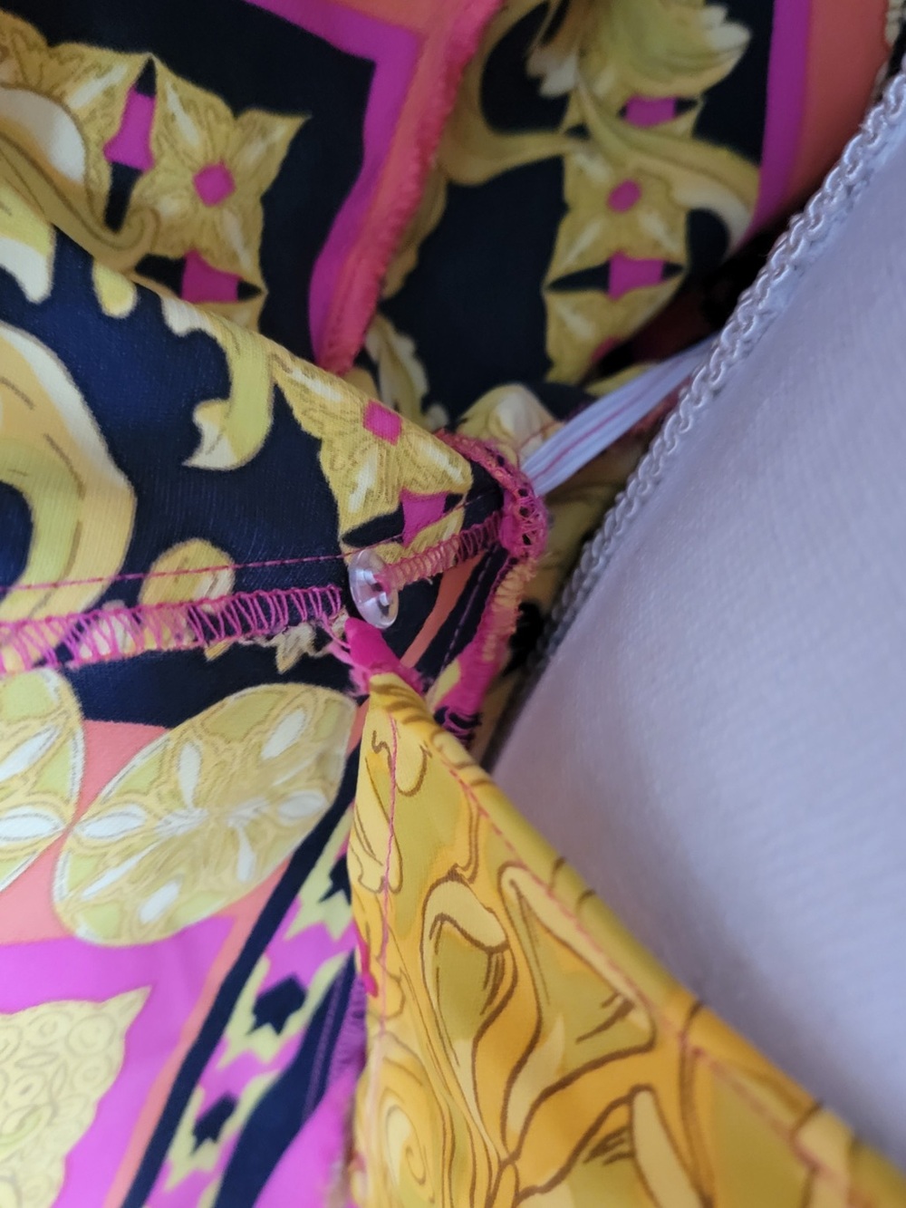 EUC Long Sleeve Pink & Gold Print Tie-Waist Dress - Picture 9 of 13